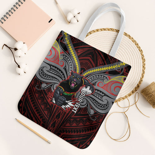 Custom Penrith Panthers Tote Bag Black Panther Warrior Polynesia Islander Rugby Mascot