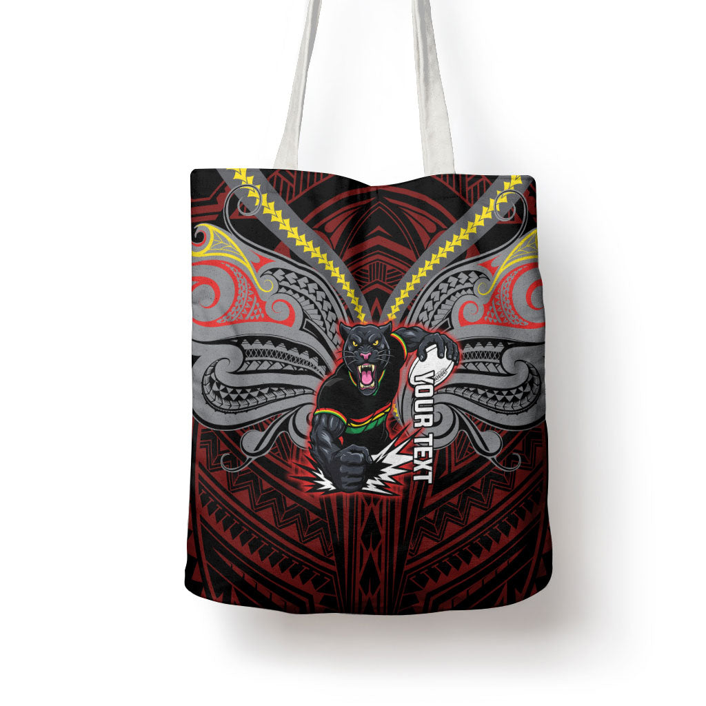 Custom Penrith Panthers Tote Bag Black Panther Warrior Polynesia Islander Rugby Mascot