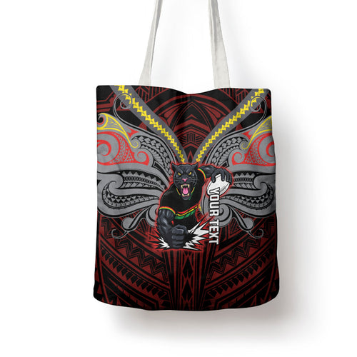Custom Penrith Panthers Tote Bag Black Panther Warrior Polynesia Islander Rugby Mascot
