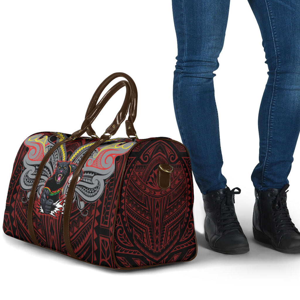 Custom Penrith Panthers Travel Bag Black Panther Warrior Polynesia Islander Rugby Mascot