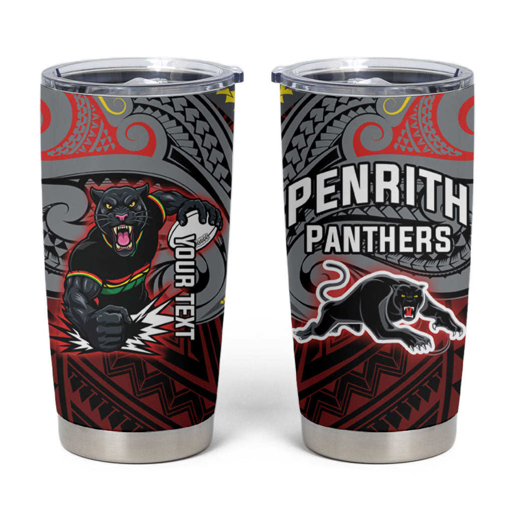 Custom Penrith Panthers Tumbler Cup Black Panther Warrior Polynesia Islander Rugby Mascot