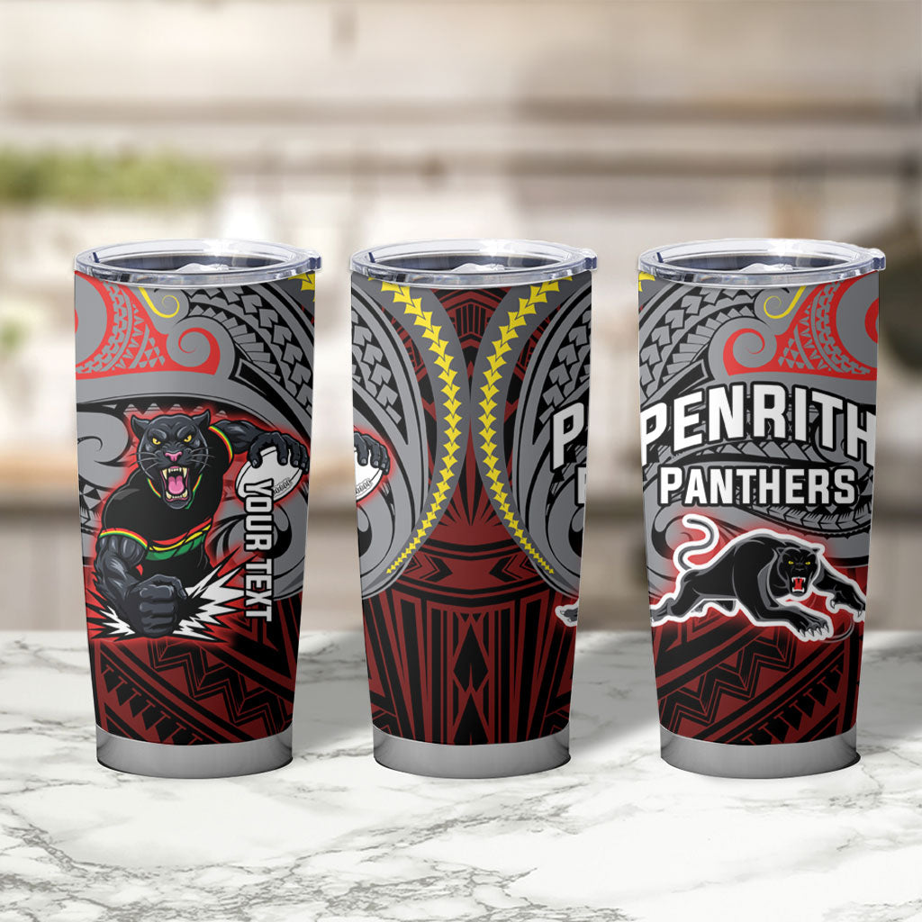 Custom Penrith Panthers Tumbler Cup Black Panther Warrior Polynesia Islander Rugby Mascot