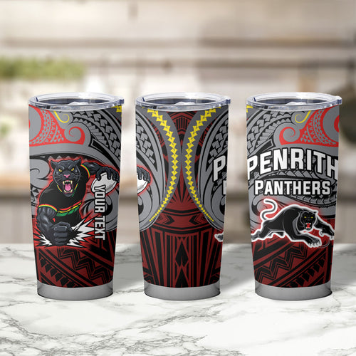 Custom Penrith Panthers Tumbler Cup Black Panther Warrior Polynesia Islander Rugby Mascot