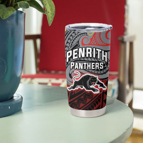 Custom Penrith Panthers Tumbler Cup Black Panther Warrior Polynesia Islander Rugby Mascot