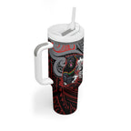 Custom Penrith Panthers Tumbler With Handle Black Panther Warrior Polynesia Islander Rugby Mascot