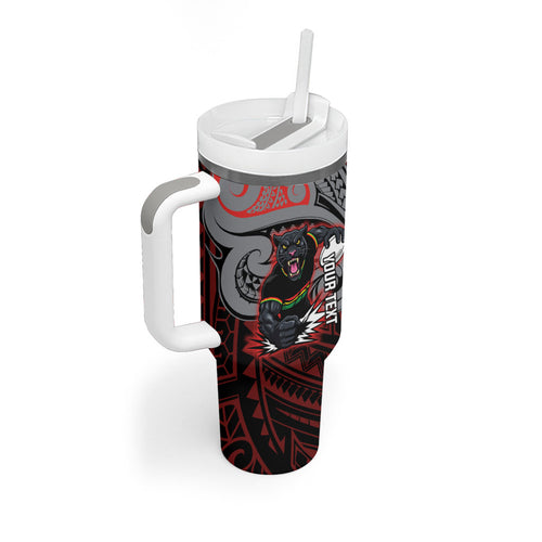 Custom Penrith Panthers Tumbler With Handle Black Panther Warrior Polynesia Islander Rugby Mascot