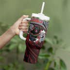 Custom Penrith Panthers Tumbler With Handle Black Panther Warrior Polynesia Islander Rugby Mascot