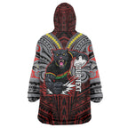 Custom Penrith Panthers Wearable Blanket Hoodie Black Panther Warrior Polynesia Islander Rugby Mascot