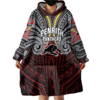 Custom Penrith Panthers Wearable Blanket Hoodie Black Panther Warrior Polynesia Islander Rugby Mascot