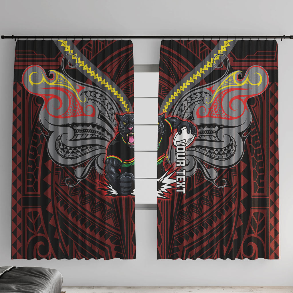 Custom Penrith Panthers Window Curtain Black Panther Warrior Polynesia Islander Rugby Mascot