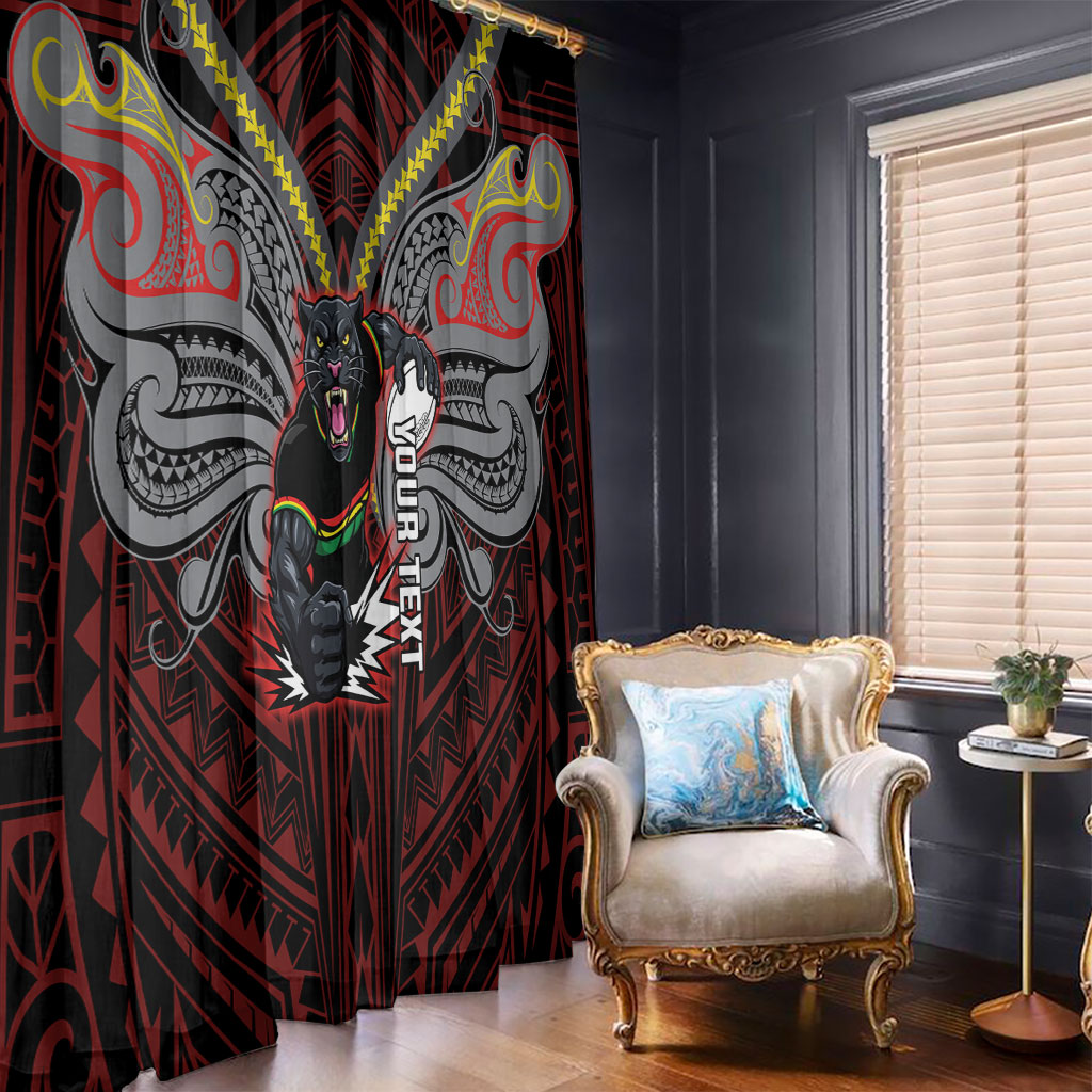 Custom Penrith Panthers Window Curtain Black Panther Warrior Polynesia Islander Rugby Mascot