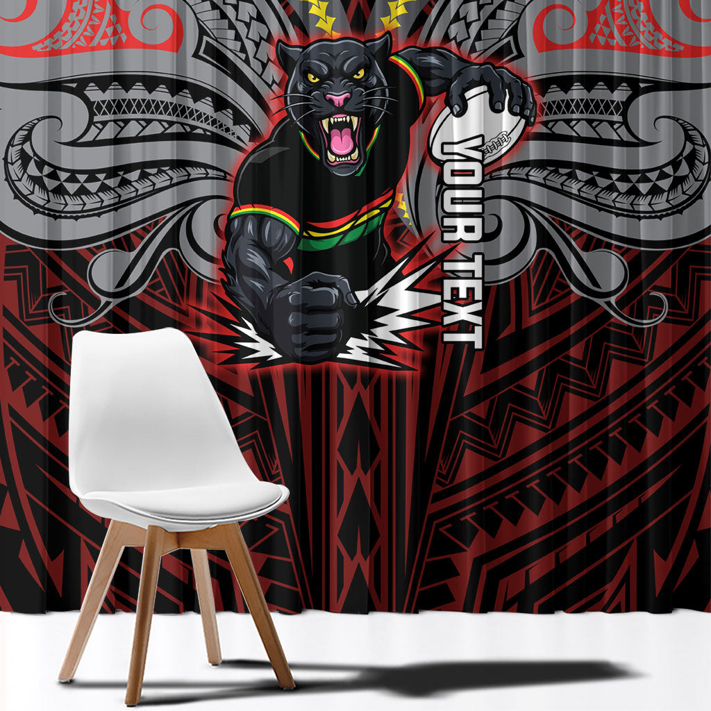 Custom Penrith Panthers Window Curtain Black Panther Warrior Polynesia Islander Rugby Mascot