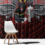 Custom Penrith Panthers Window Curtain Black Panther Warrior Polynesia Islander Rugby Mascot
