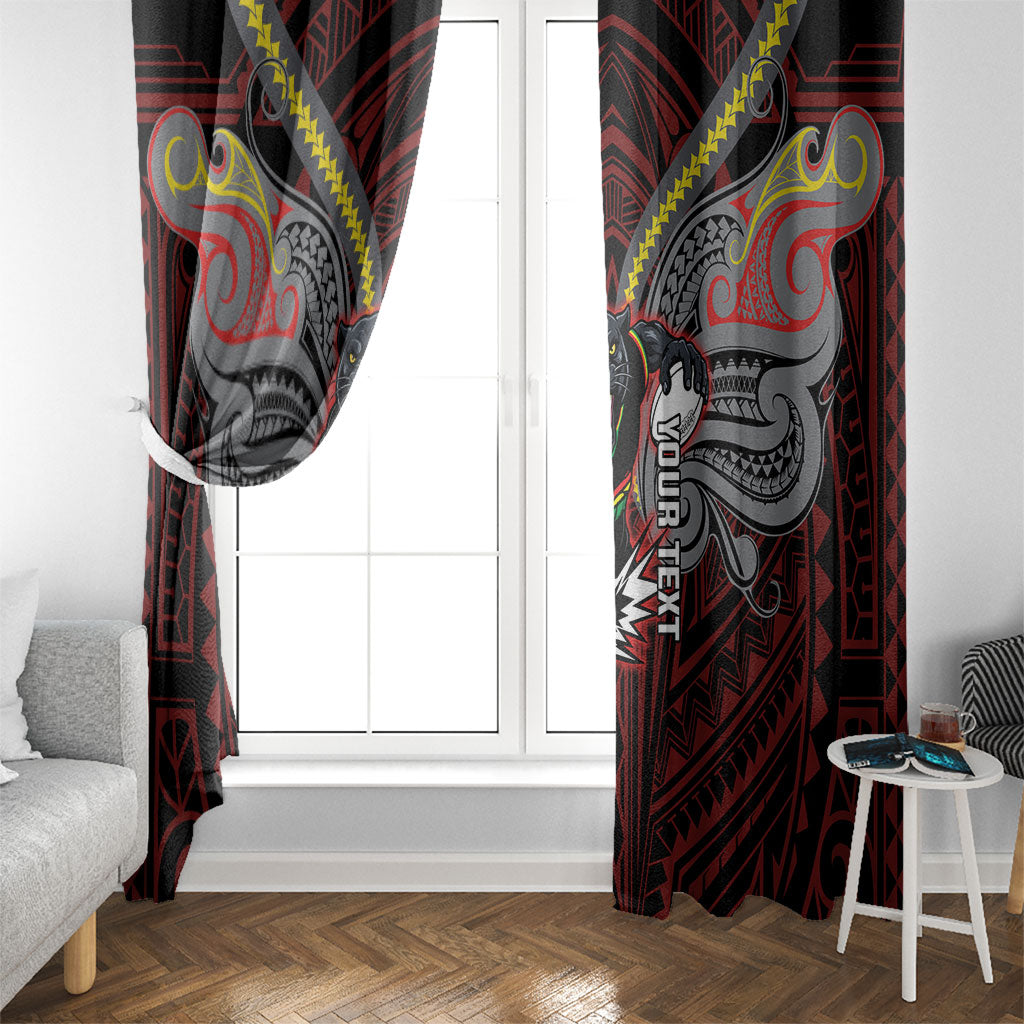 Custom Penrith Panthers Window Curtain Black Panther Warrior Polynesia Islander Rugby Mascot