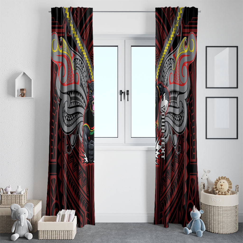 Custom Penrith Panthers Window Curtain Black Panther Warrior Polynesia Islander Rugby Mascot