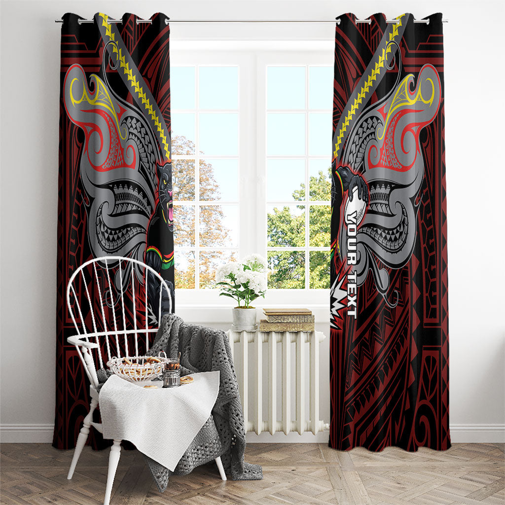 Custom Penrith Panthers Window Curtain Black Panther Warrior Polynesia Islander Rugby Mascot