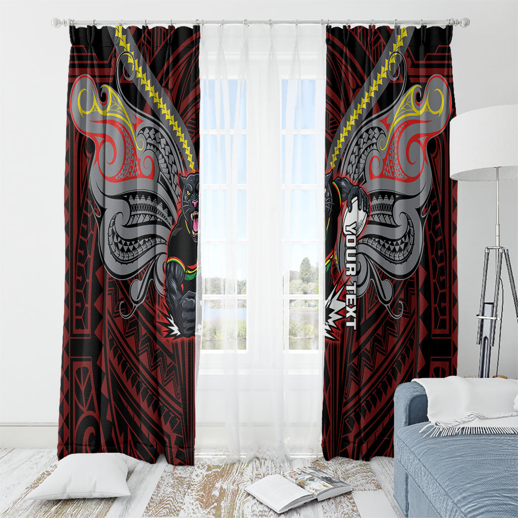 Custom Penrith Panthers Window Curtain Black Panther Warrior Polynesia Islander Rugby Mascot
