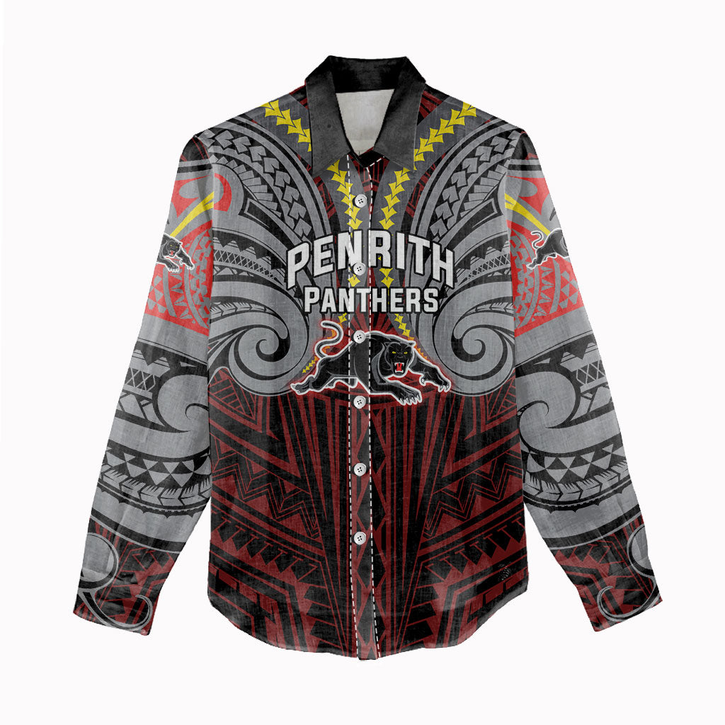 Custom Penrith Panthers Women Casual Shirt Black Panther Warrior Polynesia Islander Rugby Mascot