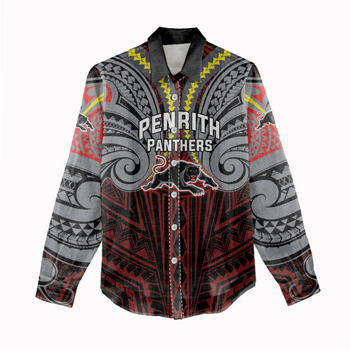 Custom Penrith Panthers Women Casual Shirt Black Panther Warrior Polynesia Islander Rugby Mascot