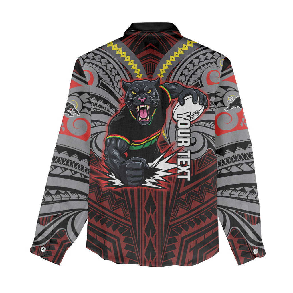 Custom Penrith Panthers Women Casual Shirt Black Panther Warrior Polynesia Islander Rugby Mascot