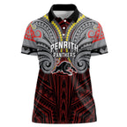 Custom Penrith Panthers Women Polo Shirt Black Panther Warrior Polynesia Islander Rugby Mascot