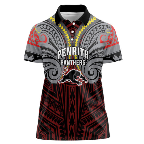 Custom Penrith Panthers Women Polo Shirt Black Panther Warrior Polynesia Islander Rugby Mascot
