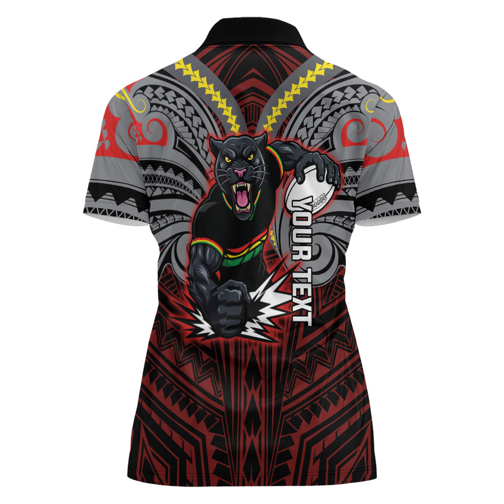 Custom Penrith Panthers Women Polo Shirt Black Panther Warrior Polynesia Islander Rugby Mascot