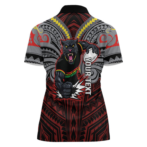 Custom Penrith Panthers Women Polo Shirt Black Panther Warrior Polynesia Islander Rugby Mascot