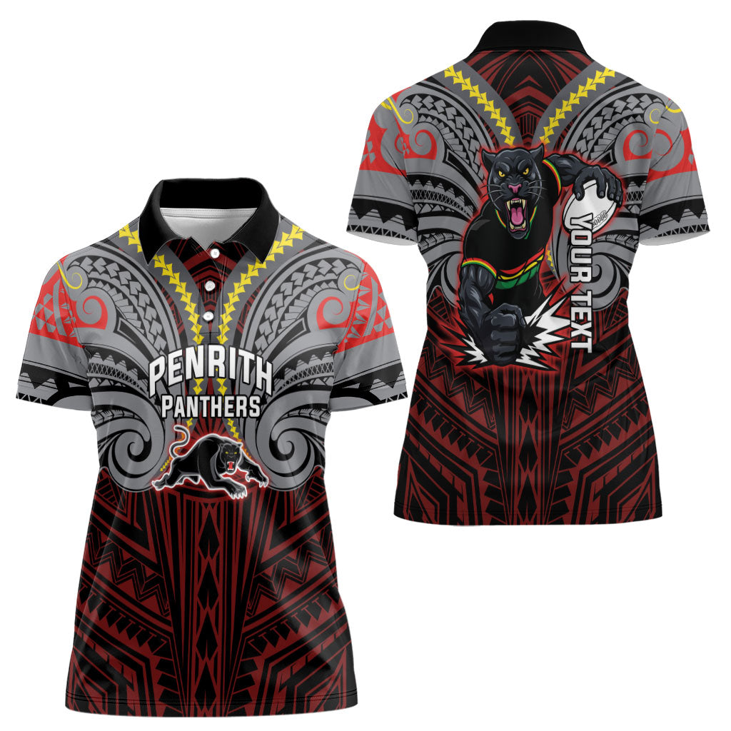 Custom Penrith Panthers Women Polo Shirt Black Panther Warrior Polynesia Islander Rugby Mascot