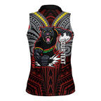 Custom Penrith Panthers Women Sleeveless Polo Shirt Black Panther Warrior Polynesia Islander Rugby Mascot