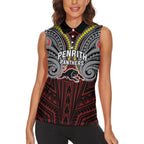 Custom Penrith Panthers Women Sleeveless Polo Shirt Black Panther Warrior Polynesia Islander Rugby Mascot