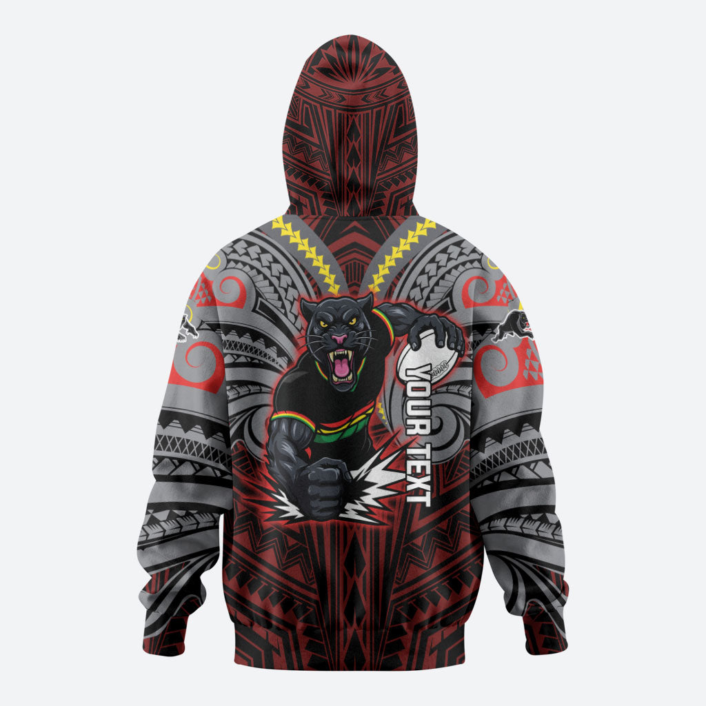 Custom Penrith Panthers Zip Hoodie Black Panther Warrior Polynesia Islander Rugby Mascot
