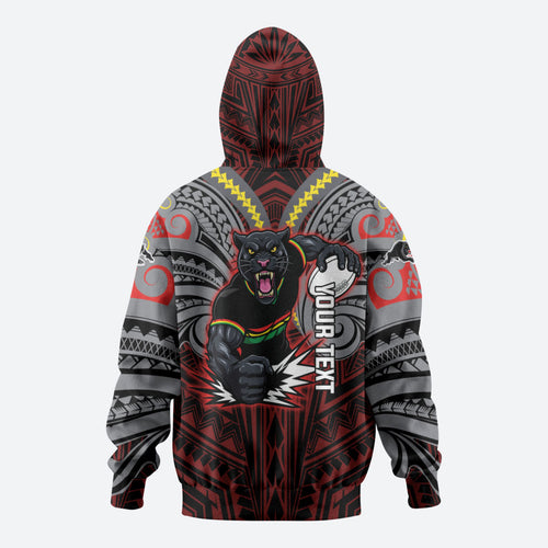 Custom Penrith Panthers Zip Hoodie Black Panther Warrior Polynesia Islander Rugby Mascot