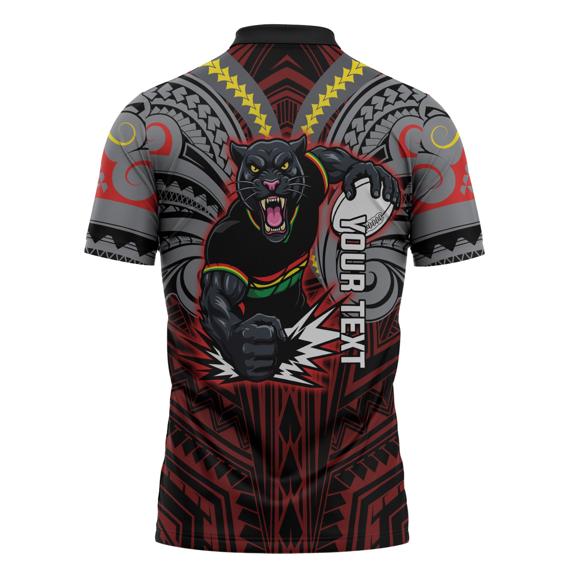 Custom Penrith Panthers Zipper Polo Shirt Black Panther Warrior Polynesia Islander Rugby Mascot