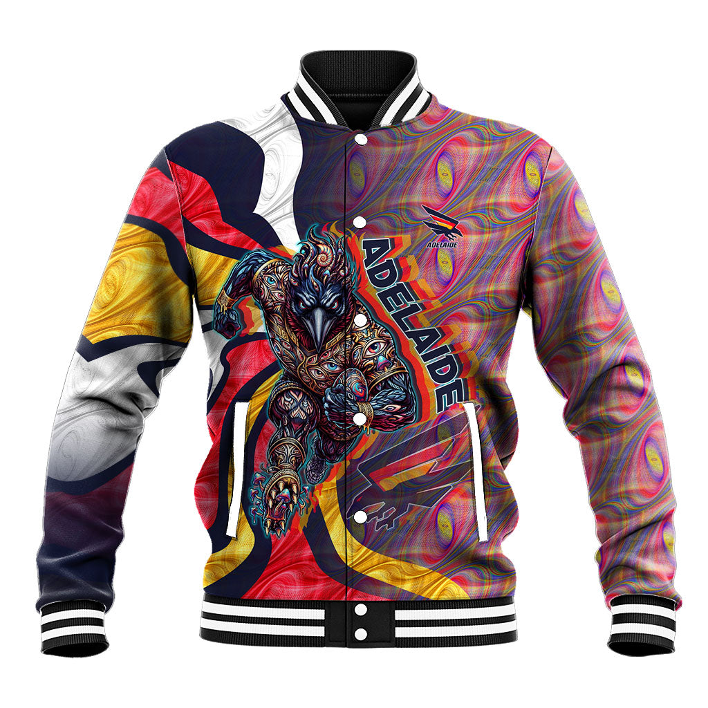 Personalised Adelaide Crows Baseball Jacket Trippy Psychedelic Abstract Art Mascot Football Fans