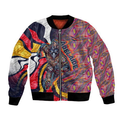Personalised Adelaide Crows Bomber Jacket Trippy Psychedelic Abstract Art Mascot Football Fans