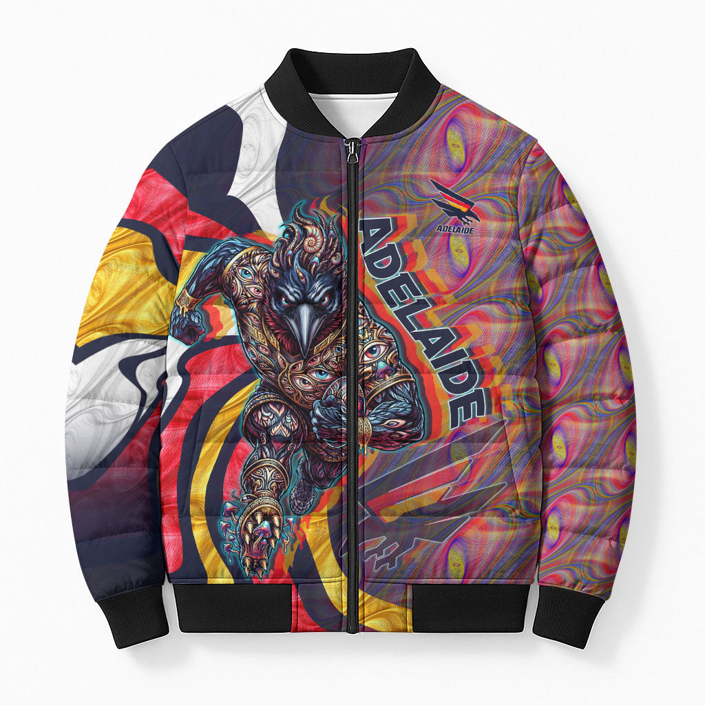 Personalised Adelaide Crows Bomber Puffer Jacket Trippy Psychedelic Abstract Art Mascot Football Fans