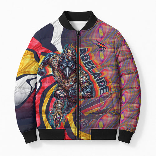 Personalised Adelaide Crows Bomber Puffer Jacket Trippy Psychedelic Abstract Art Mascot Football Fans