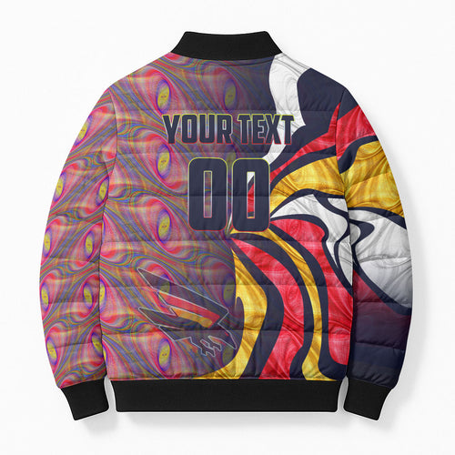 Personalised Adelaide Crows Bomber Puffer Jacket Trippy Psychedelic Abstract Art Mascot Football Fans