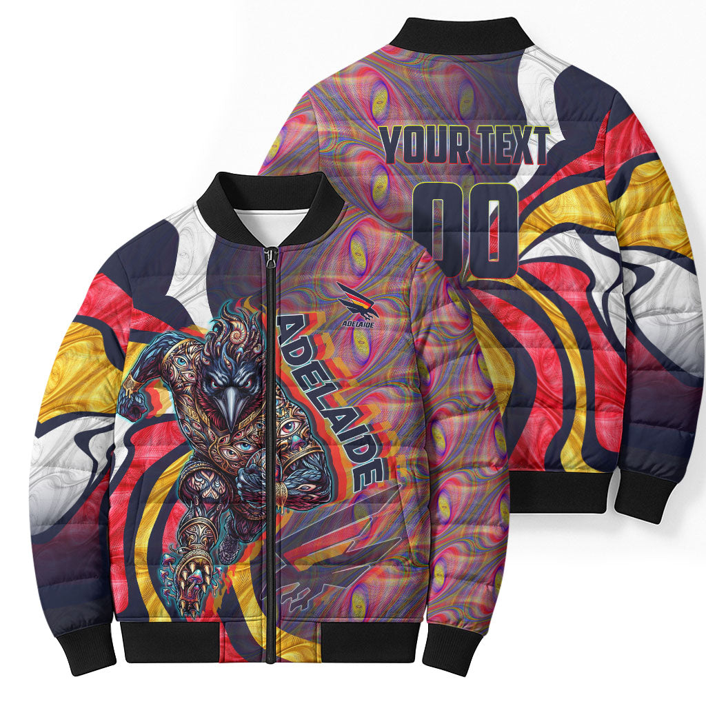 Personalised Adelaide Crows Bomber Puffer Jacket Trippy Psychedelic Abstract Art Mascot Football Fans