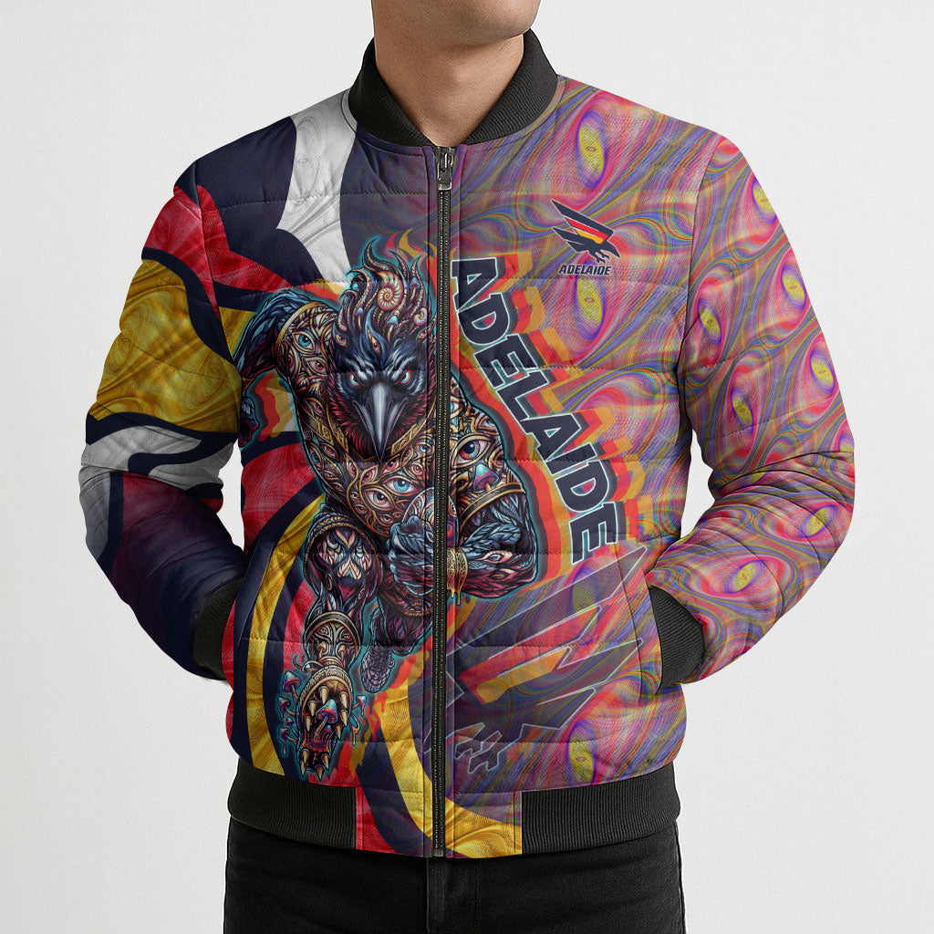Personalised Adelaide Crows Bomber Puffer Jacket Trippy Psychedelic Abstract Art Mascot Football Fans