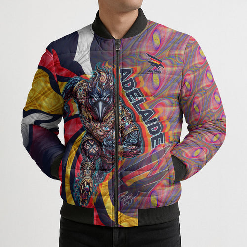 Personalised Adelaide Crows Bomber Puffer Jacket Trippy Psychedelic Abstract Art Mascot Football Fans