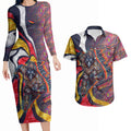 Personalised Adelaide Crows Couples Matching Long Sleeve Bodycon Dress and Hawaiian Shirt Trippy Psychedelic Abstract Art Mascot Football Fans