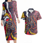 Personalised Adelaide Crows Couples Matching Long Sleeve Bodycon Dress and Hawaiian Shirt Trippy Psychedelic Abstract Art Mascot Football Fans