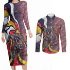 Personalised Adelaide Crows Couples Matching Long Sleeve Bodycon Dress and Long Sleeve Button Shirt Trippy Psychedelic Abstract Art Mascot Football Fans