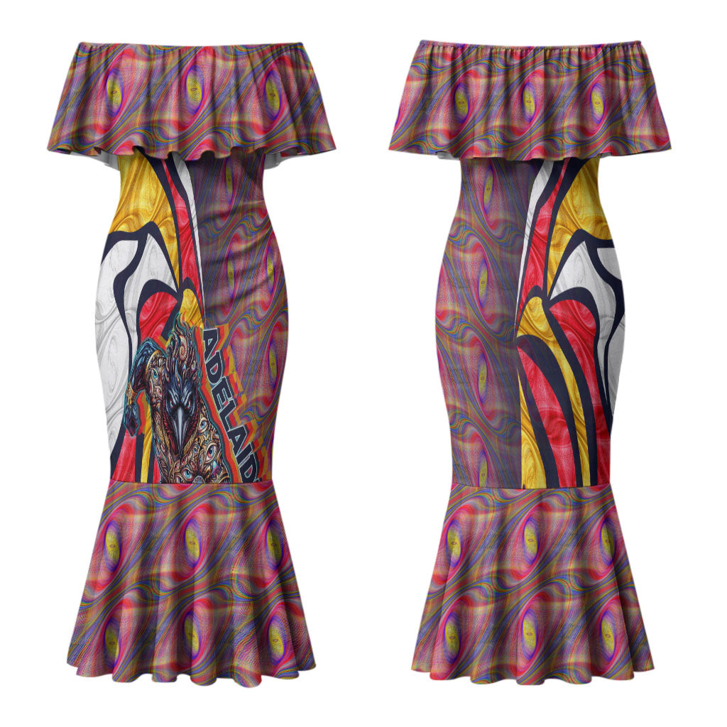 Personalised Adelaide Crows Couples Matching Mermaid Dress and Hawaiian Shirt Trippy Psychedelic Abstract Art Mascot Football Fans