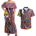 Personalised Adelaide Crows Couples Matching Off Shoulder Maxi Dress and Hawaiian Shirt Trippy Psychedelic Abstract Art Mascot Football Fans