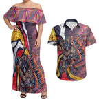 Personalised Adelaide Crows Couples Matching Off Shoulder Maxi Dress and Hawaiian Shirt Trippy Psychedelic Abstract Art Mascot Football Fans