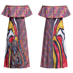 Personalised Adelaide Crows Couples Matching Off Shoulder Maxi Dress and Long Sleeve Button Shirt Trippy Psychedelic Abstract Art Mascot Football Fans