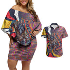 Personalised Adelaide Crows Couples Matching Off Shoulder Short Dress and Hawaiian Shirt Trippy Psychedelic Abstract Art Mascot Football Fans